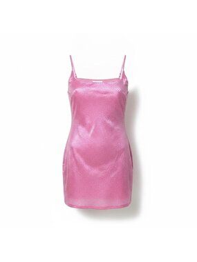 Akira Womens Pink Rhinestone Mini Slip Dress Sparkling Style  Size L